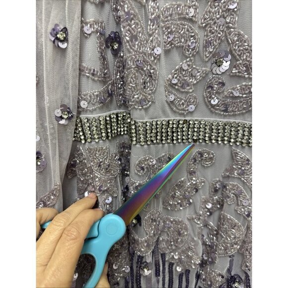 Mac Duggal Size 20 Purple 93633 Long Sleeve Sequin Beaded Midi Cocktail Dress - Picture 7 of 14
